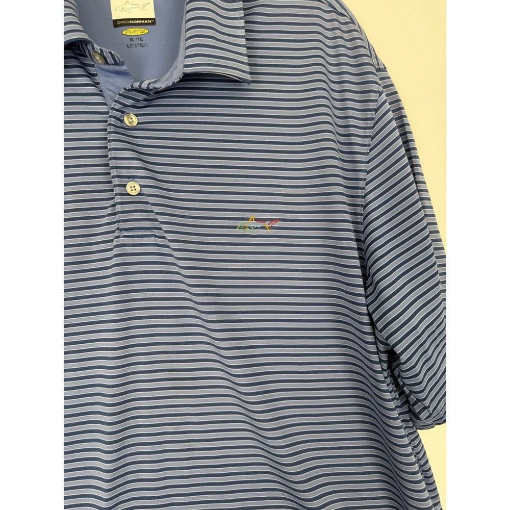 Greg Norman Polo Shirt Mens XL Blue Stripe PlayDry Golf Performance Stretch - Picture 2 of 7